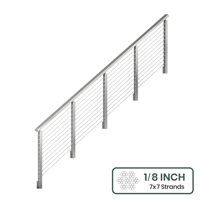 BLIKA 36'' & 42''  Brushed Stainless Steel Side Mount  Stair Cable Railing System DIY Kit (4FT - 20FT, Angled Drilled) - 1/8" Cable & Hardware