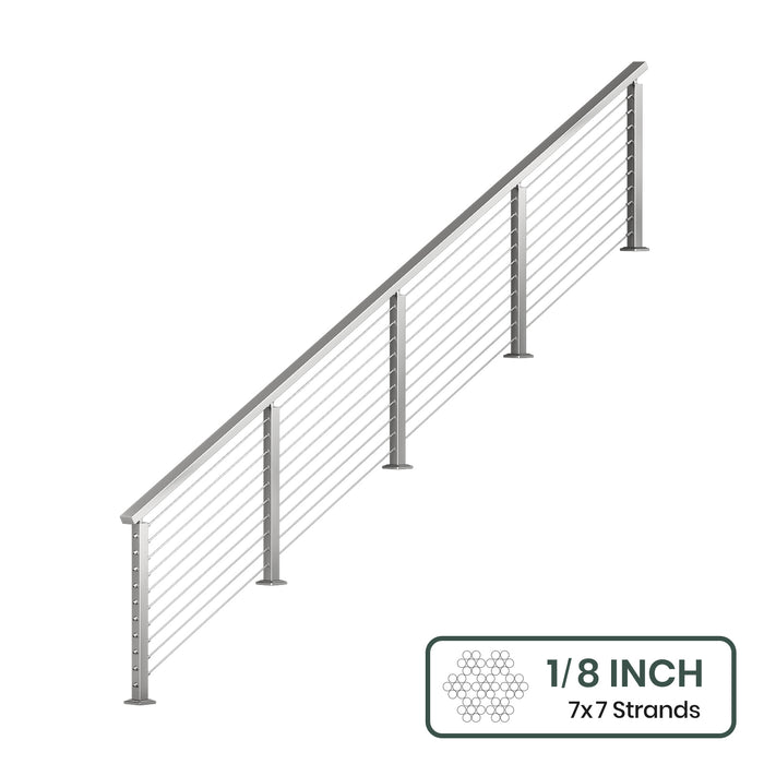 BLIKA 36'' & 42'' Brushed Stainless Steel Surface Mount Stair Cable Railing System DIY Kit (4FT - 20FT, Angled Drilled) - 1/8" Cable & Hardware