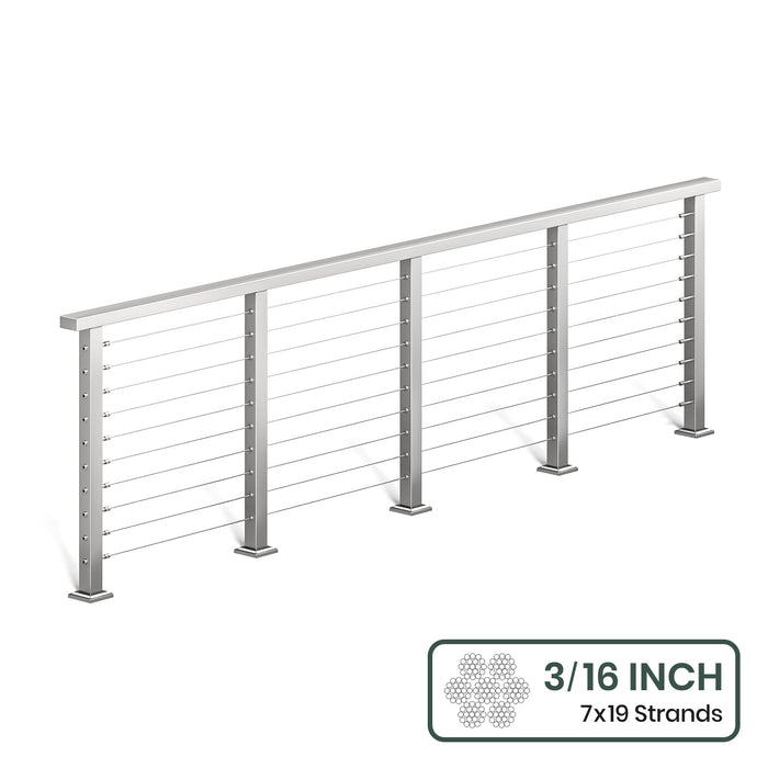 BLIKA 36'' & 42'' Brushed Stainless Steel Surface Mount Cable Railing System DIY Kit (4FT - 28FT, Level Drilled, ) - 3/16" Cable & Hardware