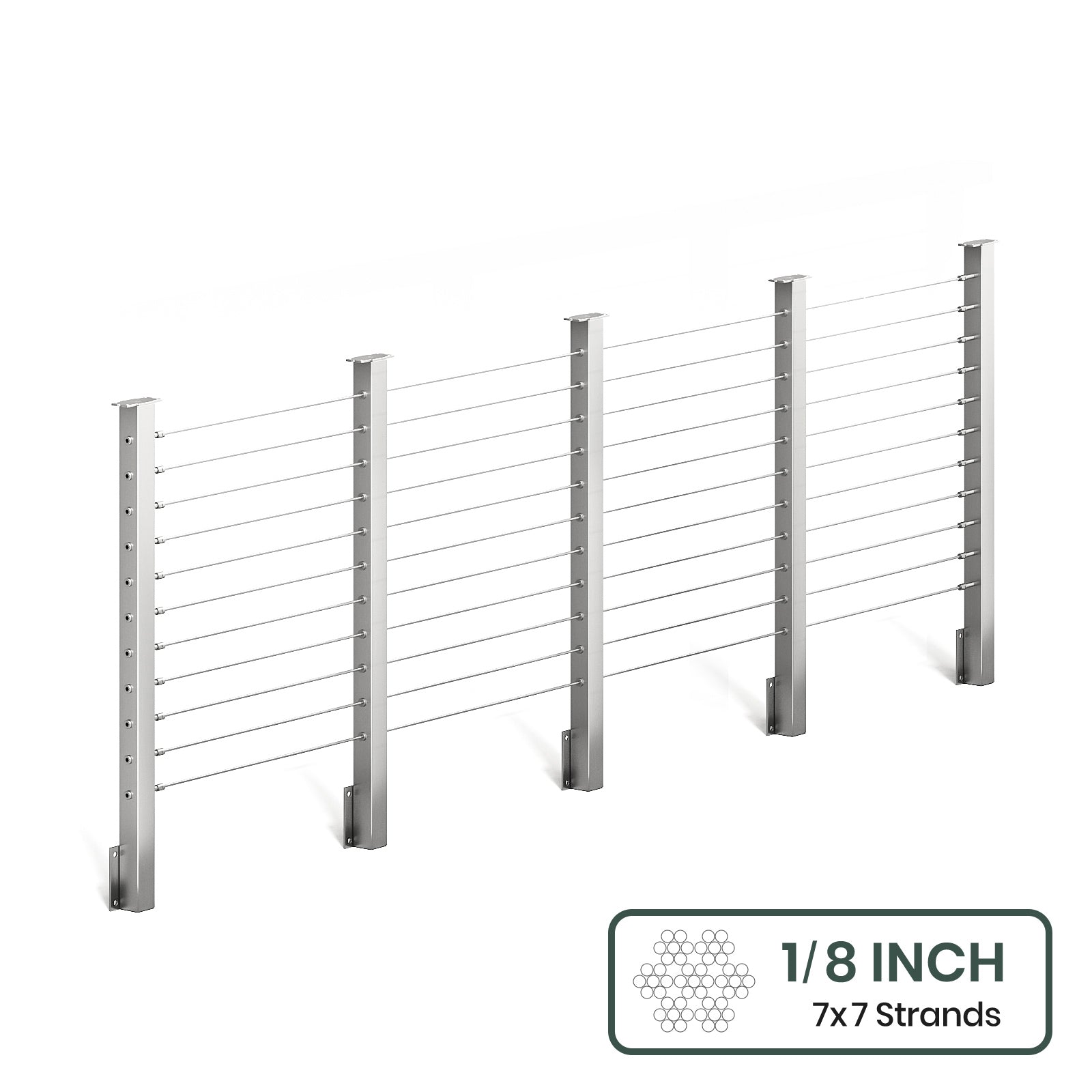 BLIKA 36'' & 42'' Brushed Stainless Steel Side Mount Cable Railing System DIY Kit (4FT - 28FT,  No Handrail) - 1/8