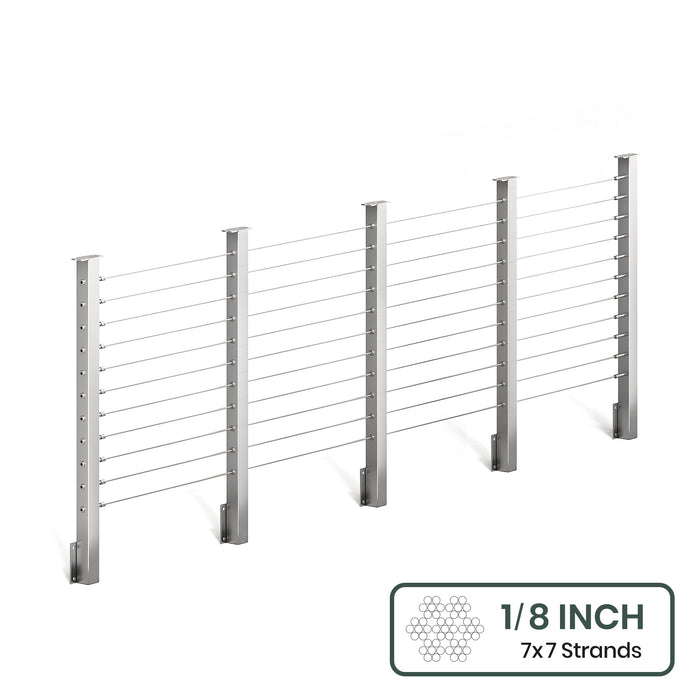 BLIKA 36'' & 42'' Brushed Stainless Steel Side Mount Cable Railing System DIY Kit (4FT - 28FT,  No Handrail) - 1/8" Cable & Hardware