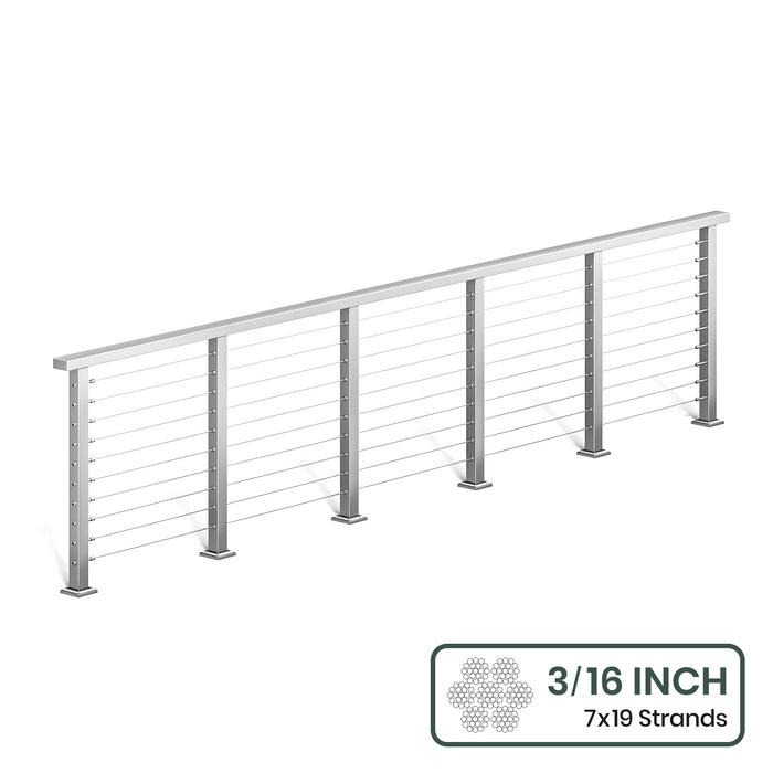 BLIKA 36'' & 42'' Brushed Stainless Steel Surface Mount Cable Railing System DIY Kit (4FT - 28FT, Level Drilled, ) - 3/16" Cable & Hardware