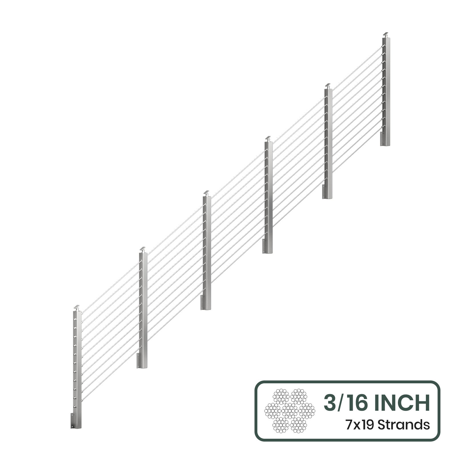BLIKA 36'' & 42'' Brushed Stainless Steel Side Mount Stair Cable Railing System DIY Kit (4FT - 20FT,  No Handrail) - 3/16