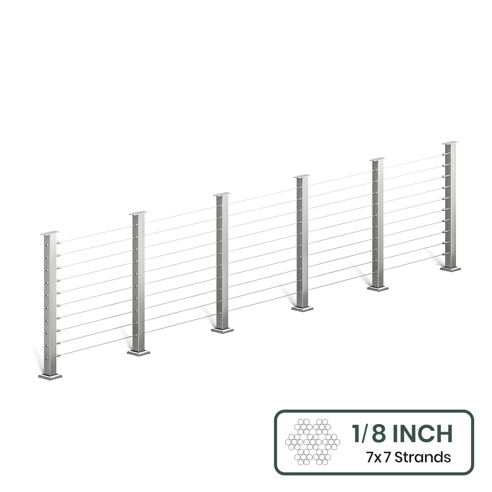 BLIKA 36'' & 42'' Brushed Stainless Steel Surface Mount Cable Railing System DIY Kit (4FT - 28FT, Level Drilled, No Handrail) - 1/8