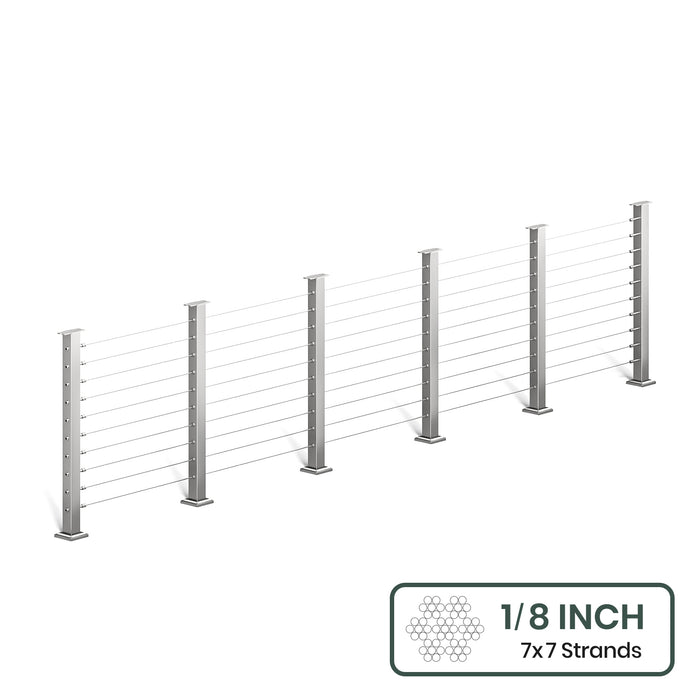 BLIKA 36'' & 42'' Brushed Stainless Steel Surface Mount Cable Railing System DIY Kit (4FT - 28FT, Level Drilled, No Handrail) - 1/8" Cable & Hardware