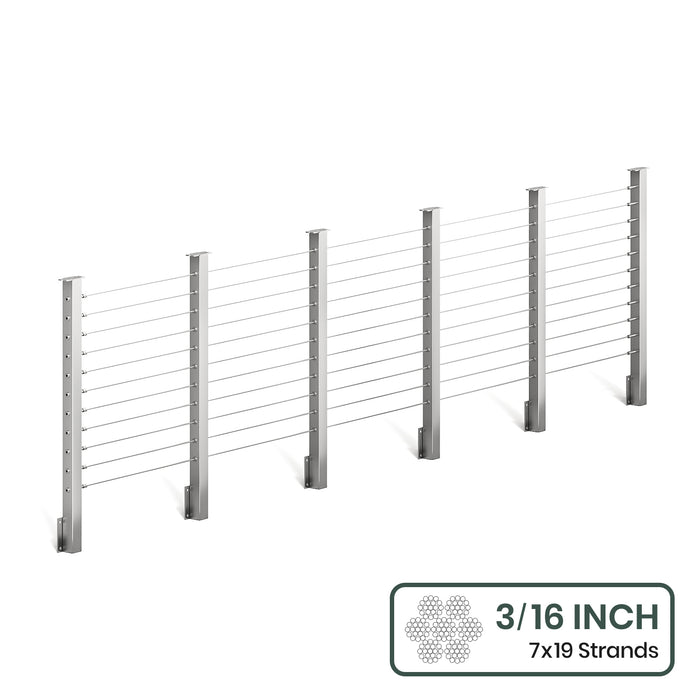 BLIKA 36'' & 42'' Brushed Stainless Steel Side Mount Cable Railing System DIY Kit (4FT - 28FT,  No Handrail) - 3/16" Cable & Hardware