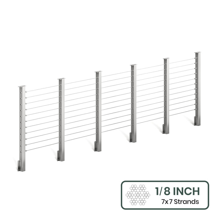 BLIKA 36'' & 42'' Brushed Stainless Steel Side Mount Cable Railing System DIY Kit (4FT - 28FT,  No Handrail) - 1/8" Cable & Hardware