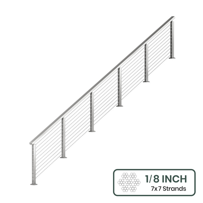 BLIKA 36'' & 42'' Brushed Stainless Steel Surface Mount Stair Cable Railing System DIY Kit (4FT - 20FT, Angled Drilled) - 1/8" Cable & Hardware