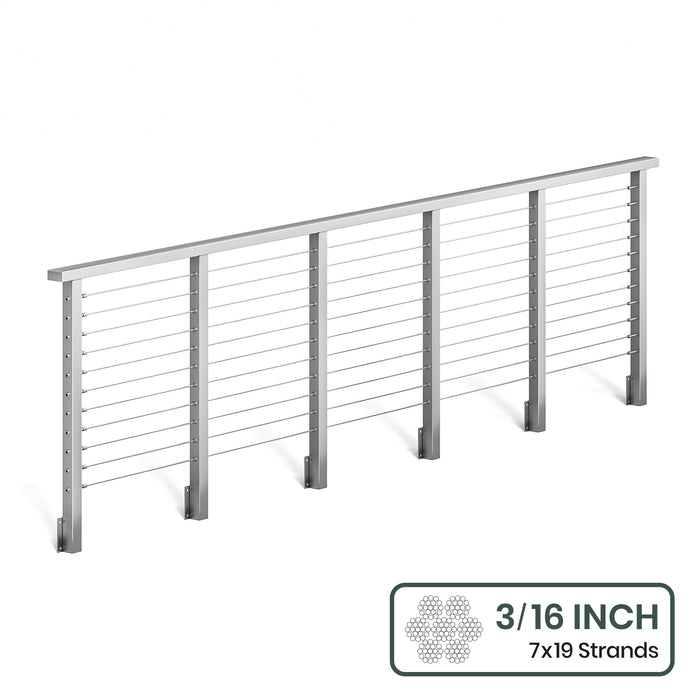 BLIKA 36'' & 42'' Brushed Stainless Steel Side Mount Cable Railing System DIY Kit (4FT - 28FT, Level Drilled) - 3/16" Cable & Hardware