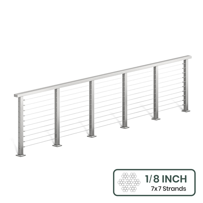 BLIKA 36'' & 42'' Brushed Stainless Steel Surface Mount Cable Railing System DIY Kit (4FT - 28FT, Level Drilled, ) - 1/8" Cable & Hardware