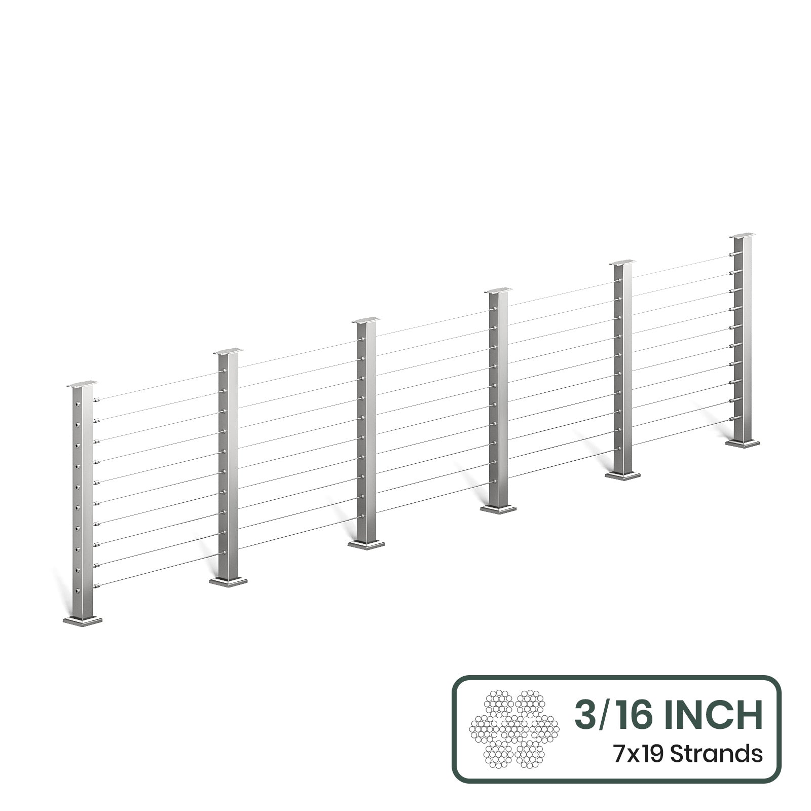 BLIKA 36'' & 42'' Brushed Stainless Steel Surface Mount Cable Railing System DIY Kit (4FT - 28FT, Level Drilled, No Handrail) - 3/16