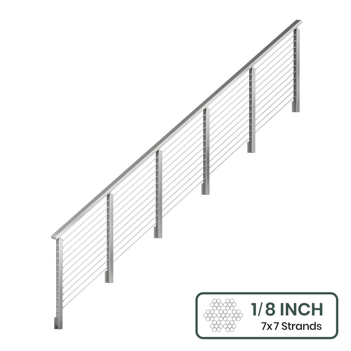 BLIKA 36'' & 42''  Brushed Stainless Steel Side Mount  Stair Cable Railing System DIY Kit (4FT - 20FT, Angled Drilled) - 1/8" Cable & Hardware