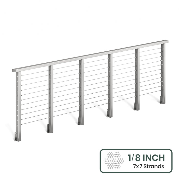 BLIKA 36'' & 42'' Brushed Stainless Steel Side Mount Cable Railing System DIY Kit (4FT - 28FT, Level Drilled) - 1/8" Cable & Hardware