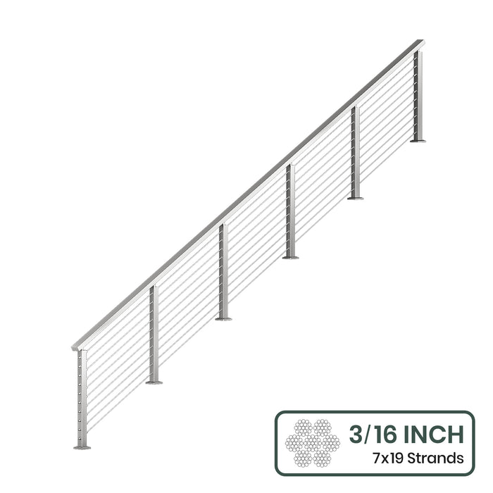 BLIKA 36'' & 42'' Brushed Stainless Steel Surface Mount Stair Cable Railing System DIY Kit (4FT - 20FT, Angled Drilled) - 3/16" Cable & Hardware