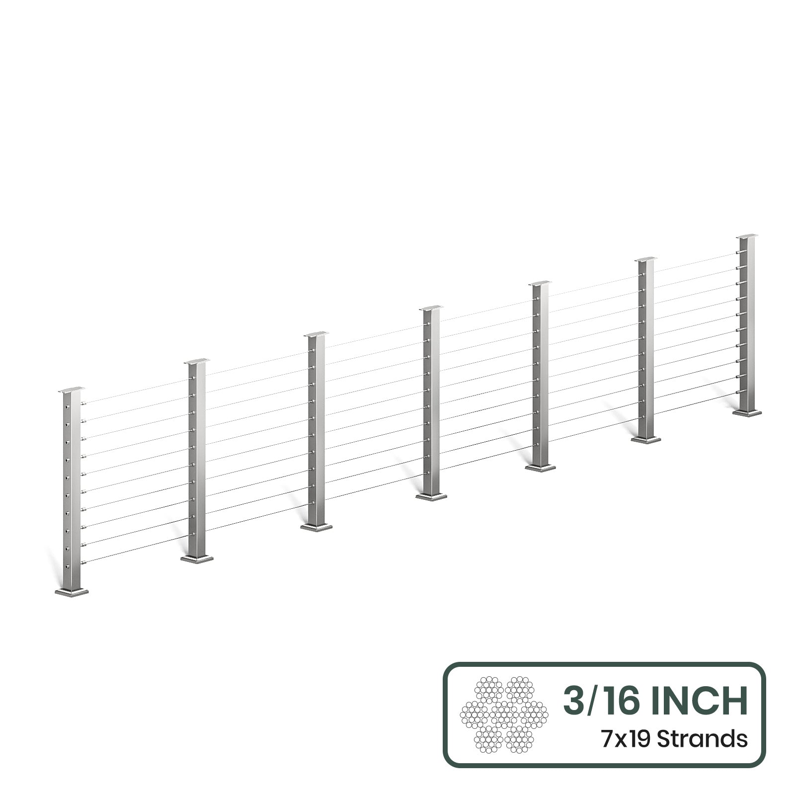 BLIKA 36'' & 42'' Brushed Stainless Steel Surface Mount Cable Railing System DIY Kit (4FT - 28FT, Level Drilled, No Handrail) - 3/16