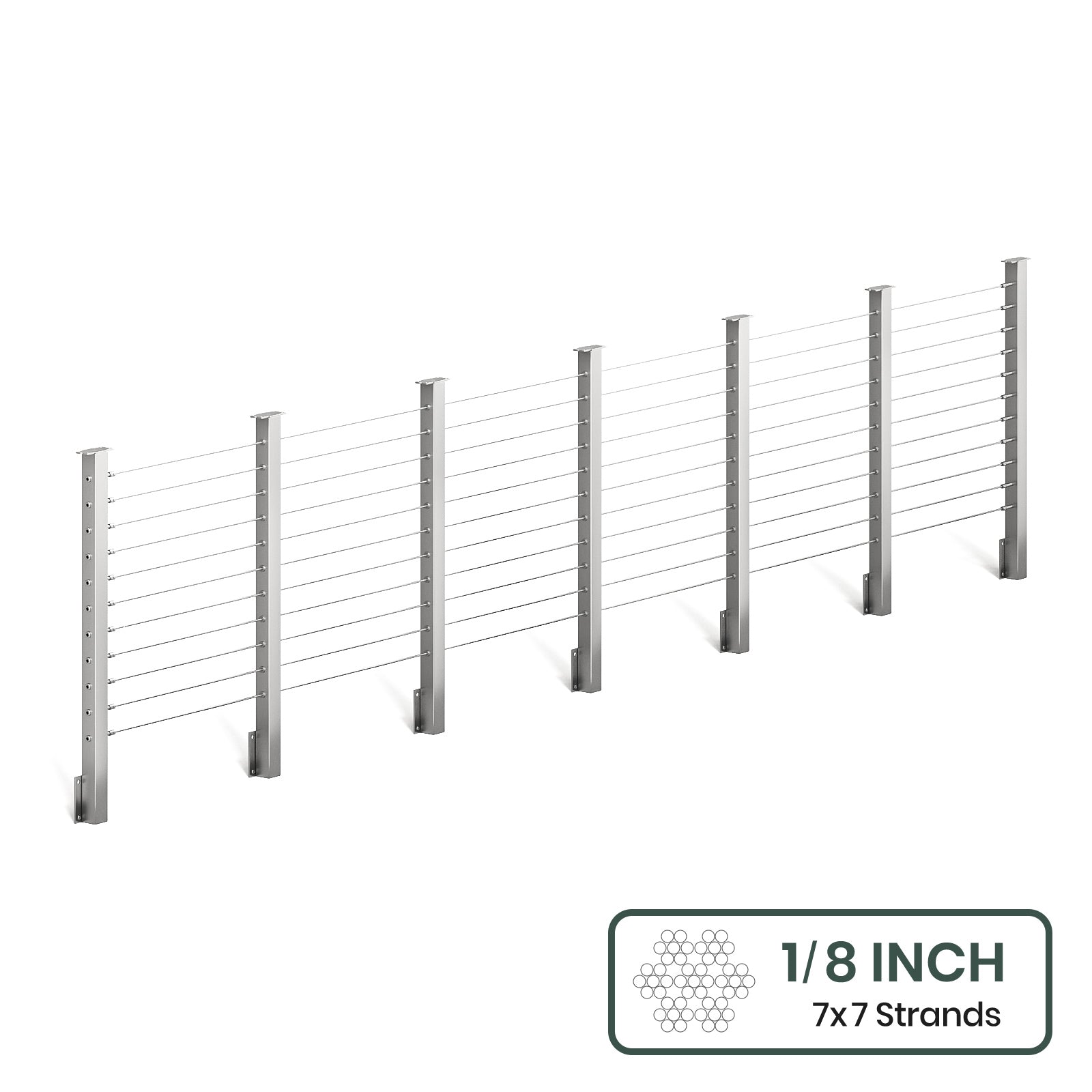 BLIKA 36'' & 42'' Brushed Stainless Steel Side Mount Cable Railing System DIY Kit (4FT - 28FT,  No Handrail) - 1/8