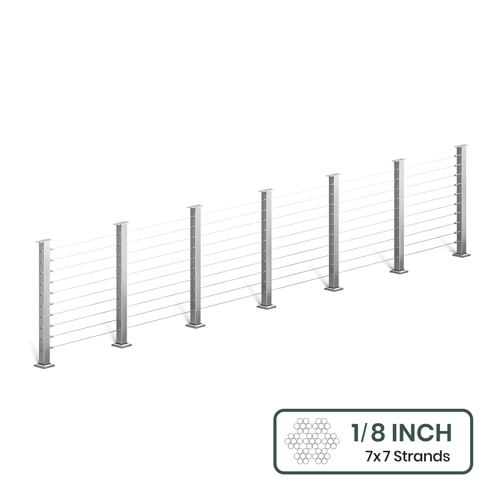 BLIKA 36'' & 42'' Brushed Stainless Steel Surface Mount Cable Railing System DIY Kit (4FT - 28FT, Level Drilled, No Handrail) - 1/8