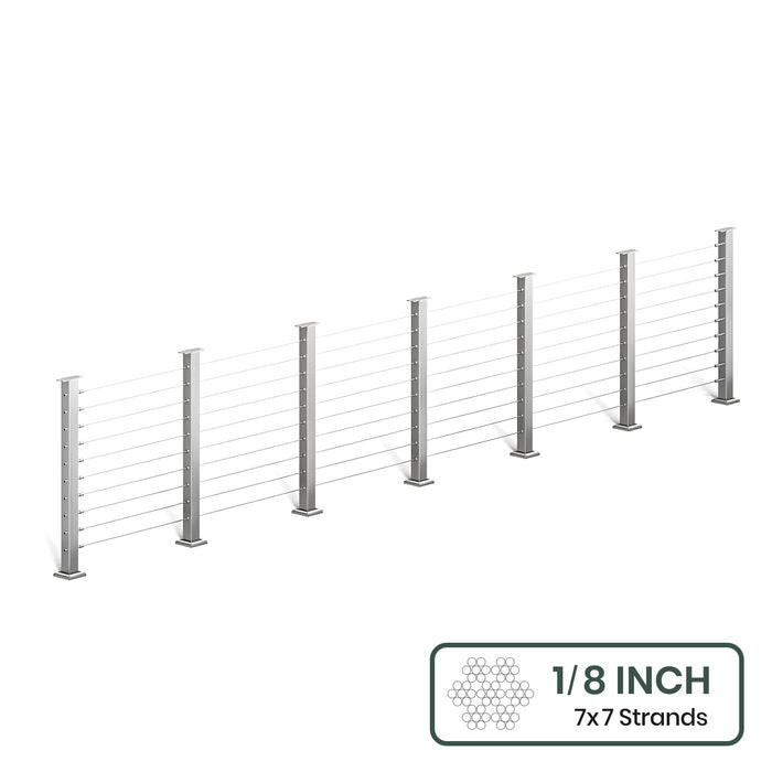 BLIKA 36'' & 42'' Brushed Stainless Steel Surface Mount Cable Railing System DIY Kit (4FT - 28FT, Level Drilled, No Handrail) - 1/8" Cable & Hardware