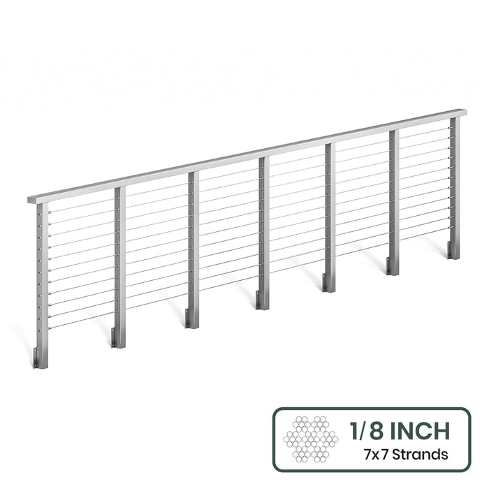 BLIKA 36'' & 42'' Brushed Stainless Steel Side Mount Cable Railing System DIY Kit (4FT - 28FT, Level Drilled) - 1/8" Cable & Hardware