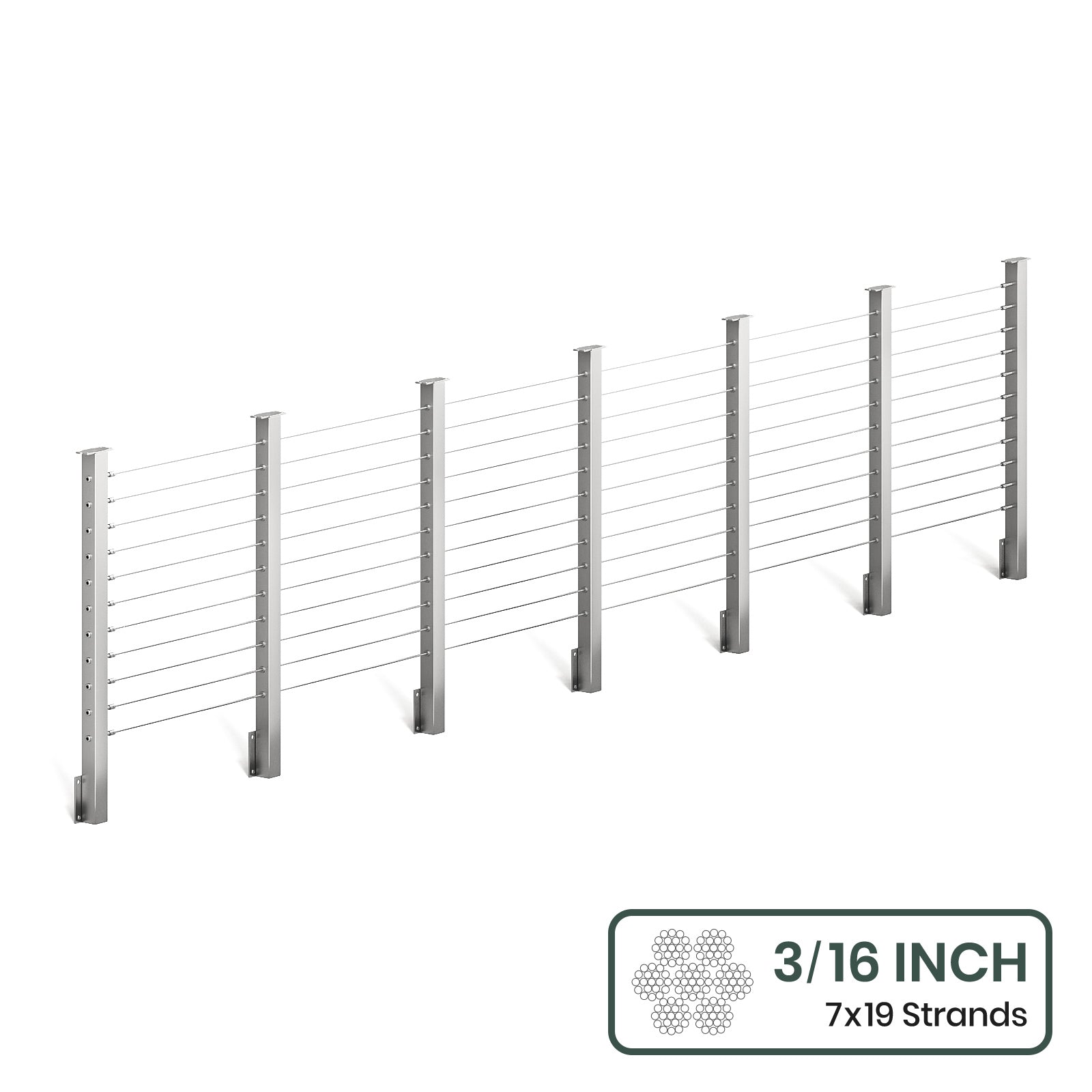 BLIKA 36'' & 42'' Brushed Stainless Steel Side Mount Cable Railing System DIY Kit (4FT - 28FT,  No Handrail) - 3/16