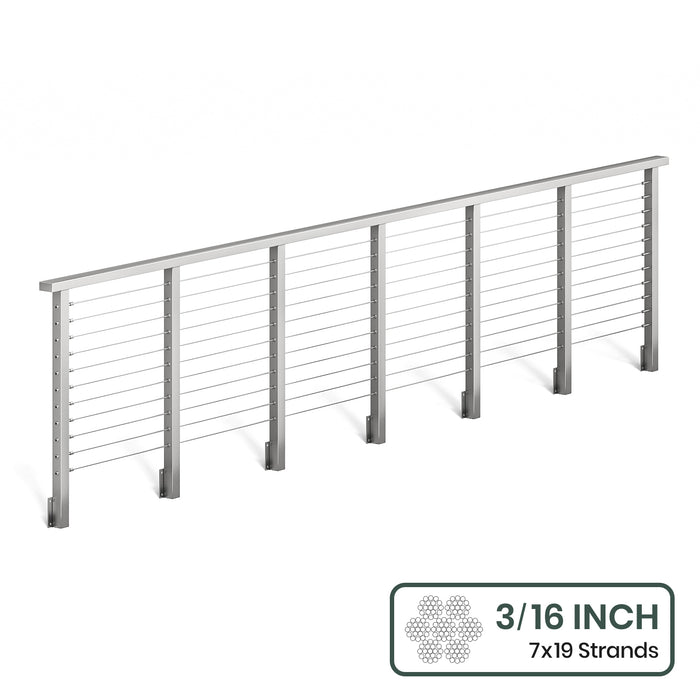 BLIKA 36'' & 42'' Brushed Stainless Steel Side Mount Cable Railing System DIY Kit (4FT - 28FT, Level Drilled) - 3/16" Cable & Hardware