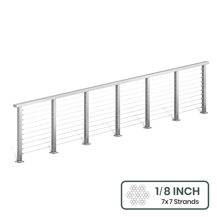 BLIKA 36'' & 42'' Brushed Stainless Steel Surface Mount Cable Railing System DIY Kit (4FT - 28FT, Level Drilled, ) - 1/8" Cable & Hardware