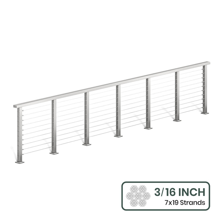 BLIKA 36'' & 42'' Brushed Stainless Steel Surface Mount Cable Railing System DIY Kit (4FT - 28FT, Level Drilled, ) - 3/16" Cable & Hardware