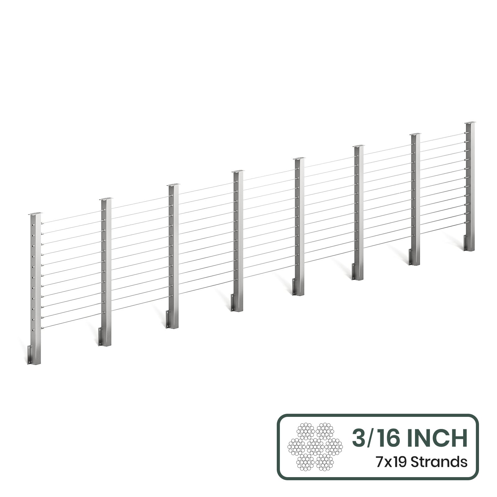 BLIKA 36'' & 42'' Brushed Stainless Steel Side Mount Cable Railing System DIY Kit (4FT - 28FT,  No Handrail) - 3/16