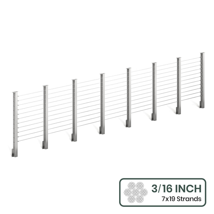 BLIKA 36'' & 42'' Brushed Stainless Steel Side Mount Cable Railing System DIY Kit (4FT - 28FT,  No Handrail) - 3/16" Cable & Hardware