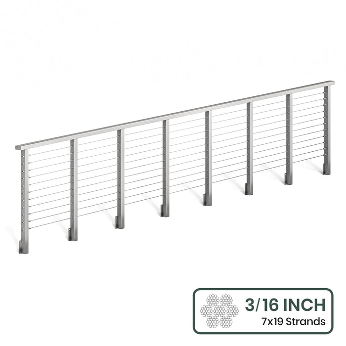 BLIKA 36'' & 42'' Brushed Stainless Steel Side Mount Cable Railing System DIY Kit (4FT - 28FT, Level Drilled) - 3/16" Cable & Hardware