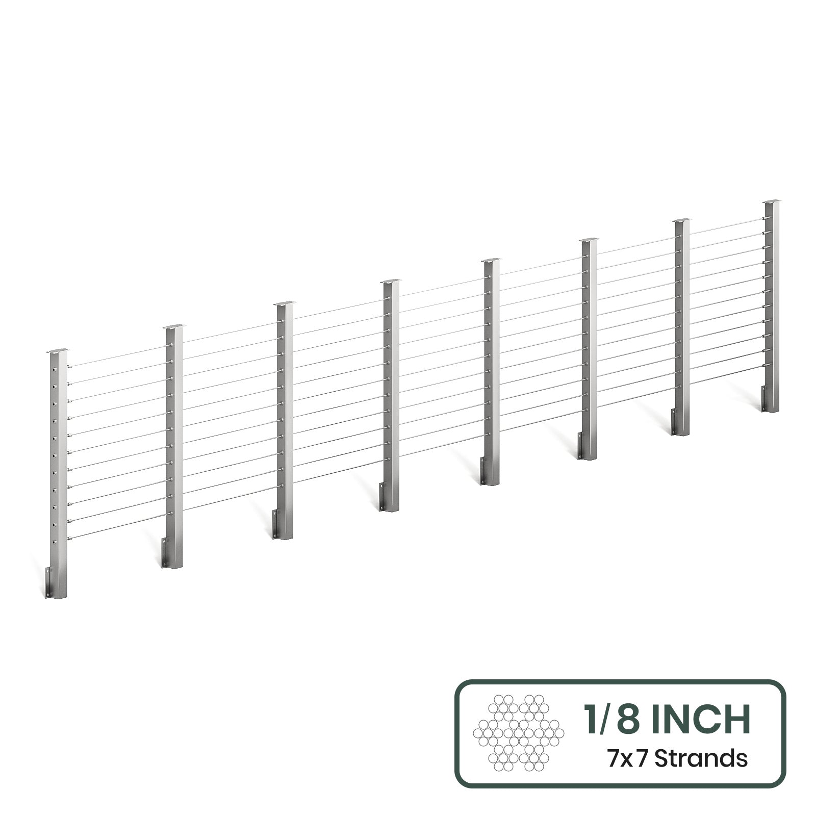 BLIKA 36'' & 42'' Brushed Stainless Steel Side Mount Cable Railing System DIY Kit (4FT - 28FT,  No Handrail) - 1/8