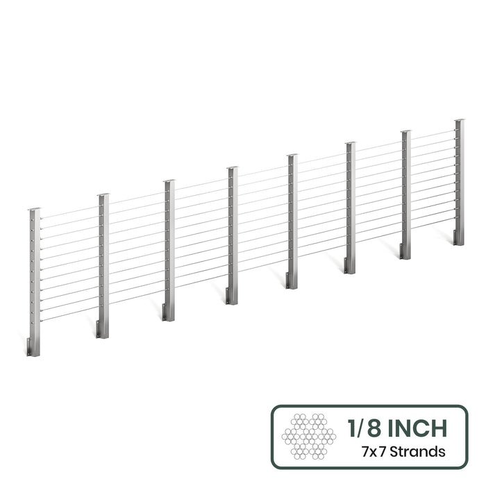 BLIKA 36'' & 42'' Brushed Stainless Steel Side Mount Cable Railing System DIY Kit (4FT - 28FT,  No Handrail) - 1/8" Cable & Hardware