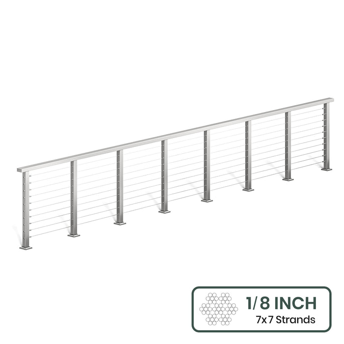 BLIKA 36'' & 42'' Brushed Stainless Steel Surface Mount Cable Railing System DIY Kit (4FT - 28FT, Level Drilled, ) - 1/8" Cable & Hardware