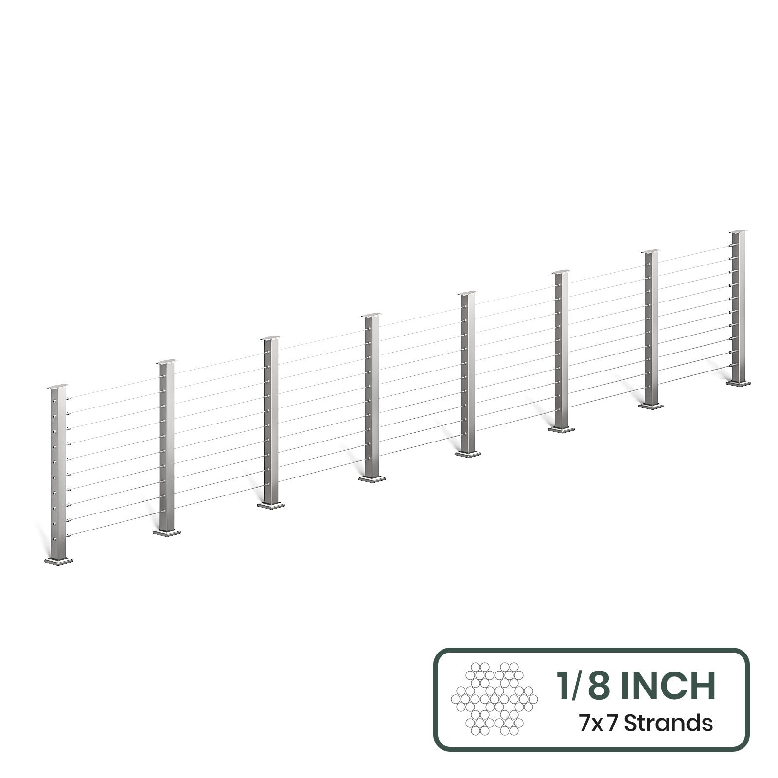 BLIKA 36'' & 42'' Brushed Stainless Steel Surface Mount Cable Railing System DIY Kit (4FT - 28FT, Level Drilled, No Handrail) - 1/8