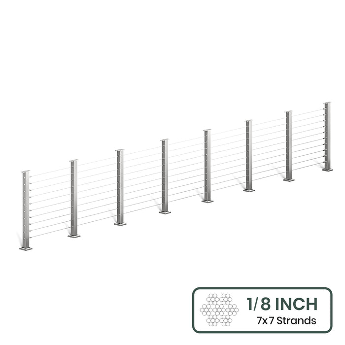BLIKA 36'' & 42'' Brushed Stainless Steel Surface Mount Cable Railing System DIY Kit (4FT - 28FT, Level Drilled, No Handrail) - 1/8" Cable & Hardware