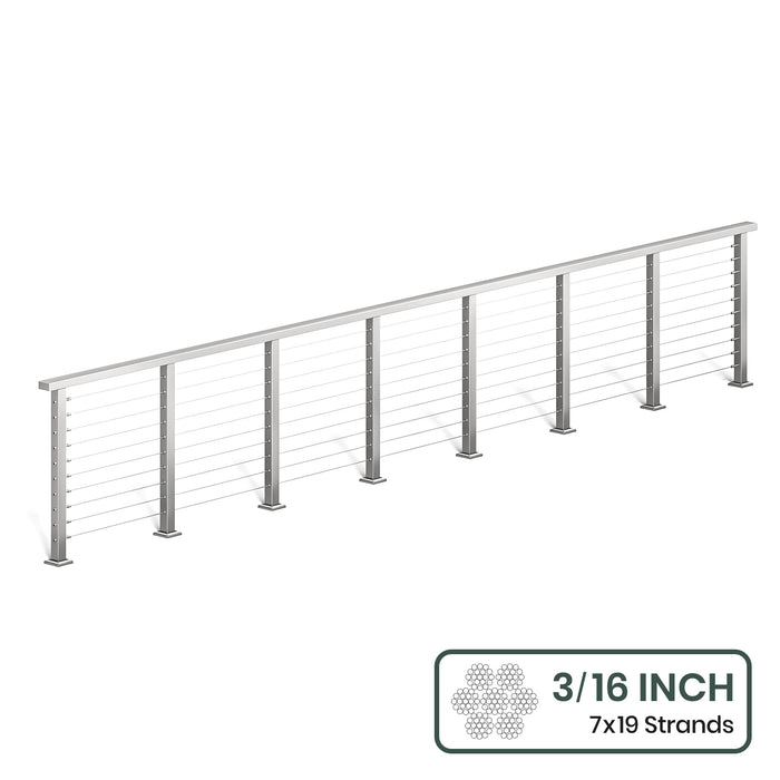BLIKA 36'' & 42'' Brushed Stainless Steel Surface Mount Cable Railing System DIY Kit (4FT - 28FT, Level Drilled, ) - 3/16" Cable & Hardware