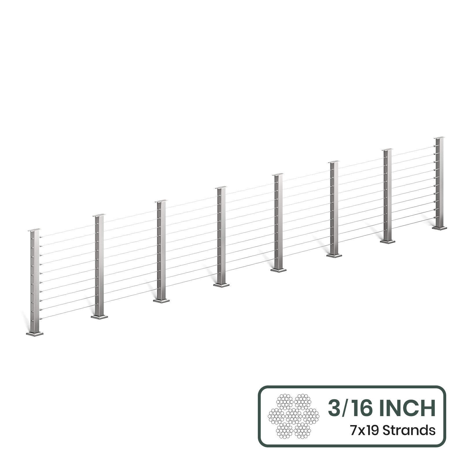 BLIKA 36'' & 42'' Brushed Stainless Steel Surface Mount Cable Railing System DIY Kit (4FT - 28FT, Level Drilled, No Handrail) - 3/16