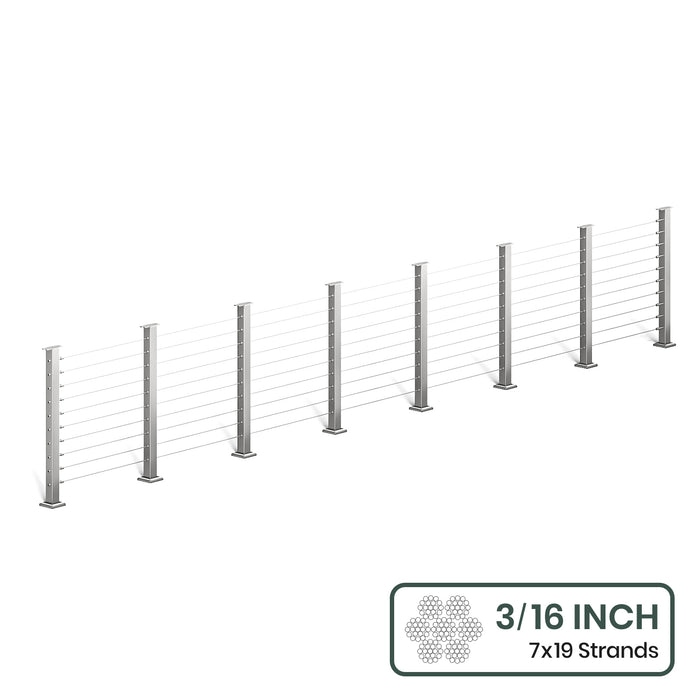BLIKA 36'' & 42'' Brushed Stainless Steel Surface Mount Cable Railing System DIY Kit (4FT - 28FT, Level Drilled, No Handrail) - 3/16" Cable & Hardware