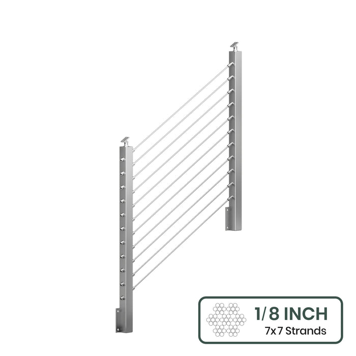 BLIKA 36'' & 42'' Brushed Stainless Steel Side Mount Stair Cable Railing System DIY Kit (4FT - 20FT,  No Handrail) - 1/8" Cable & Hardware