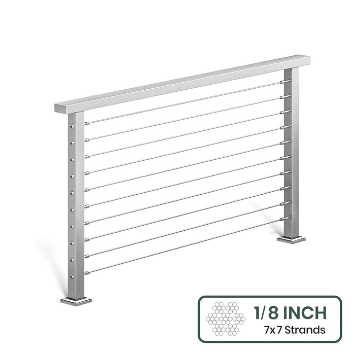BLIKA 36'' & 42'' Brushed Stainless Steel Surface Mount Cable Railing System DIY Kit (4FT - 28FT, Level Drilled, ) - 1/8" Cable & Hardware