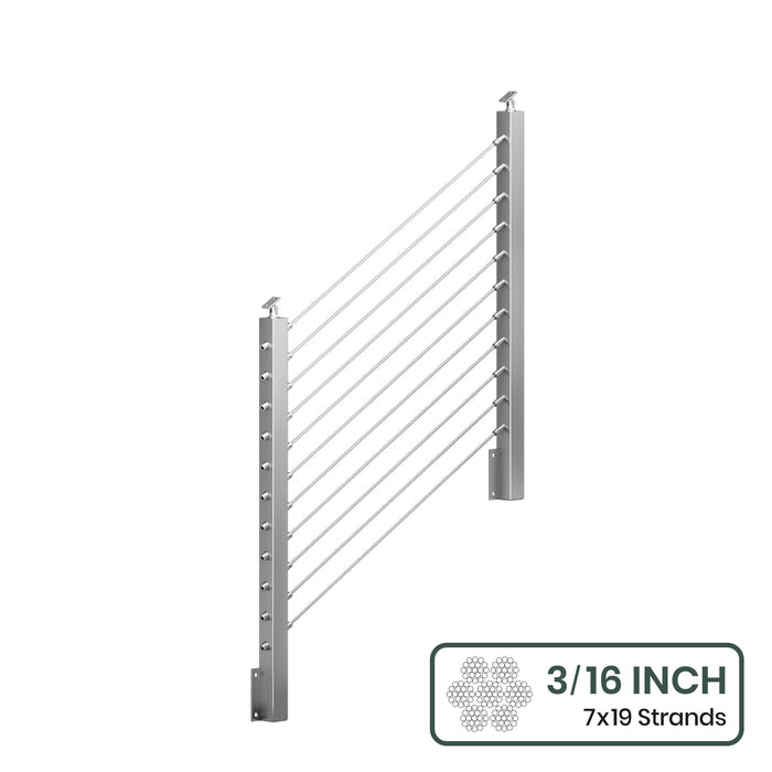 BLIKA 36'' & 42'' Brushed Stainless Steel Side Mount Stair Cable Railing System DIY Kit (4FT - 20FT,  No Handrail) - 3/16" Cable & Hardware