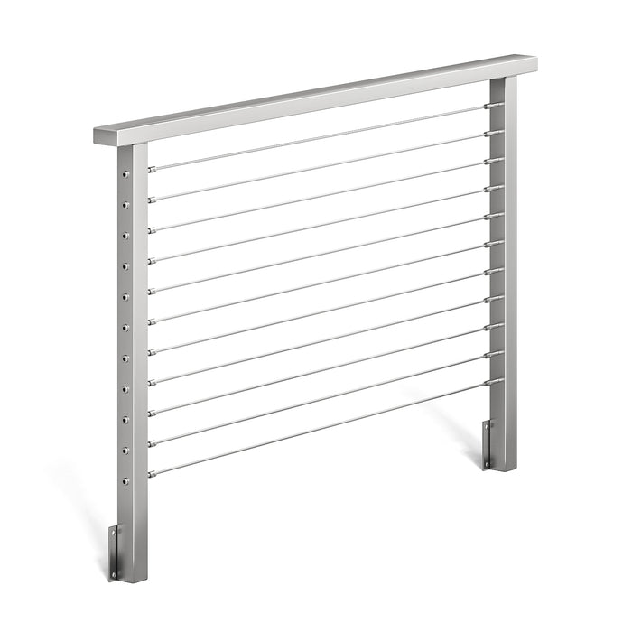 BLIKA 36'' & 42'' Brushed Stainless Steel Side Mount Cable Railing System DIY Kit (4FT - 28FT, Level Drilled)
