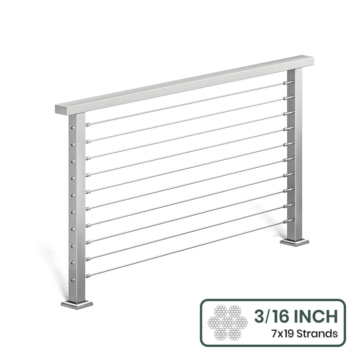 BLIKA 36'' & 42'' Brushed Stainless Steel Surface Mount Cable Railing System DIY Kit (4FT - 28FT, Level Drilled, ) - 3/16" Cable & Hardware