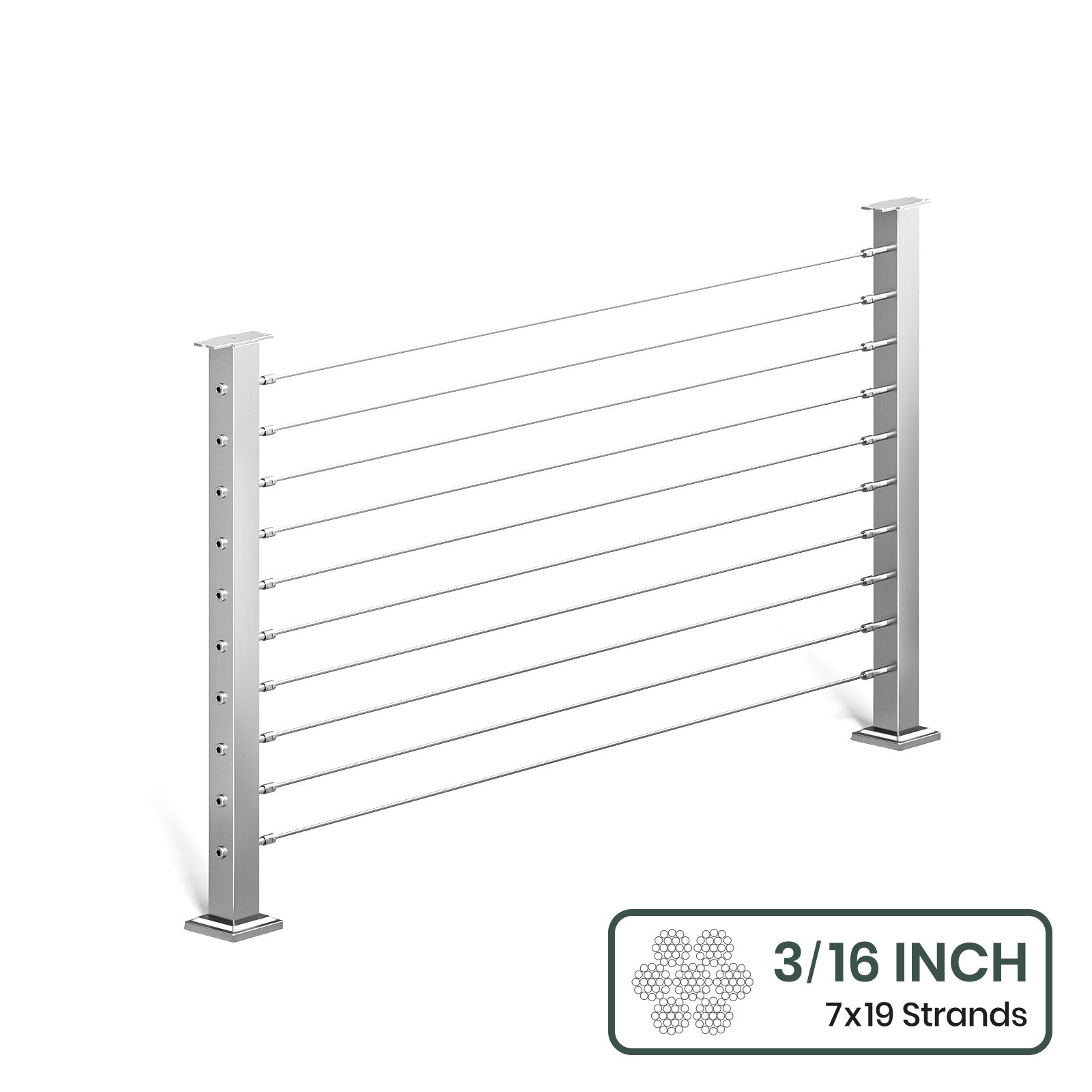 BLIKA 36'' & 42'' Brushed Stainless Steel Surface Mount Cable Railing System DIY Kit (4FT - 28FT, Level Drilled, No Handrail) - 3/16