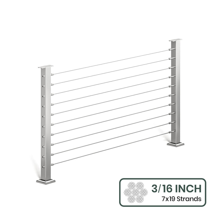 BLIKA 36'' & 42'' Brushed Stainless Steel Surface Mount Cable Railing System DIY Kit (4FT - 28FT, Level Drilled, No Handrail) - 3/16" Cable & Hardware