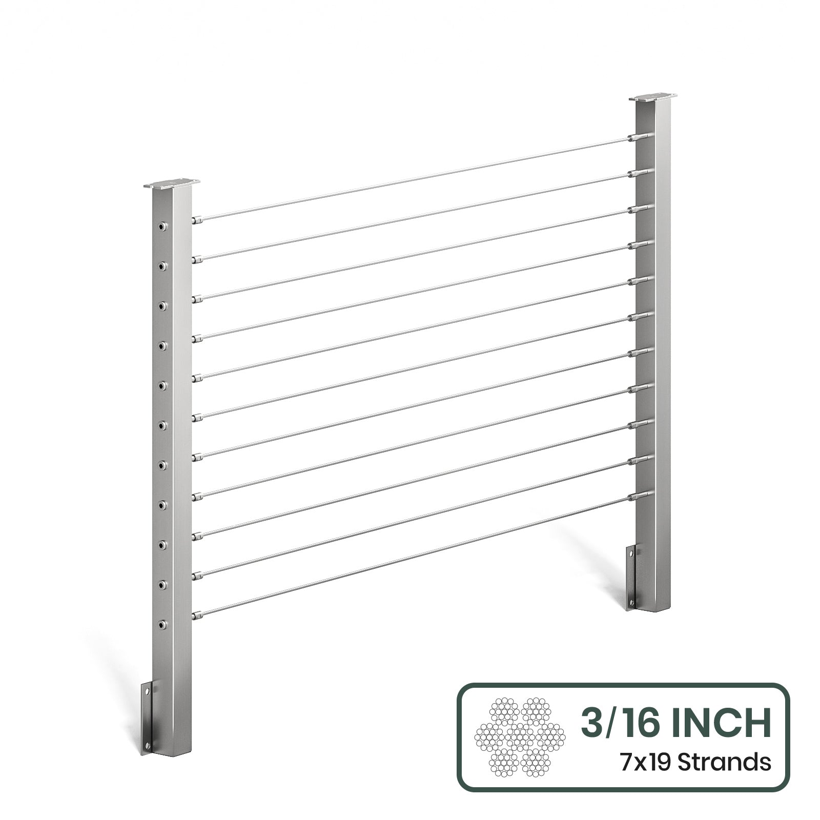 BLIKA 36'' & 42'' Brushed Stainless Steel Side Mount Cable Railing System DIY Kit (4FT - 28FT,  No Handrail) - 3/16