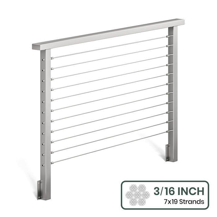 BLIKA 36'' & 42'' Brushed Stainless Steel Side Mount Cable Railing System DIY Kit (4FT - 28FT, Level Drilled) - 3/16" Cable & Hardware