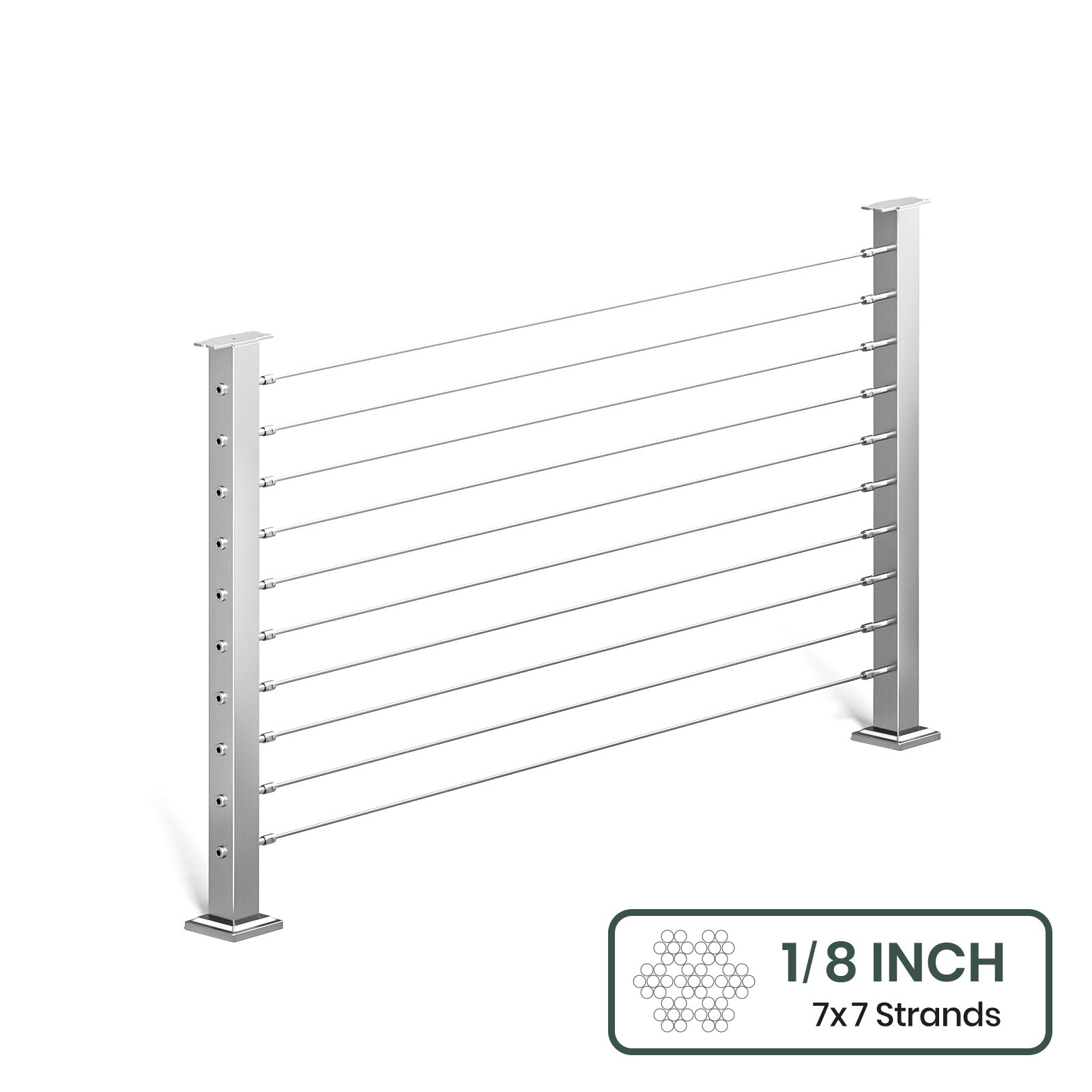 BLIKA 36'' & 42'' Brushed Stainless Steel Surface Mount Cable Railing System DIY Kit (4FT - 28FT, Level Drilled, No Handrail) - 1/8