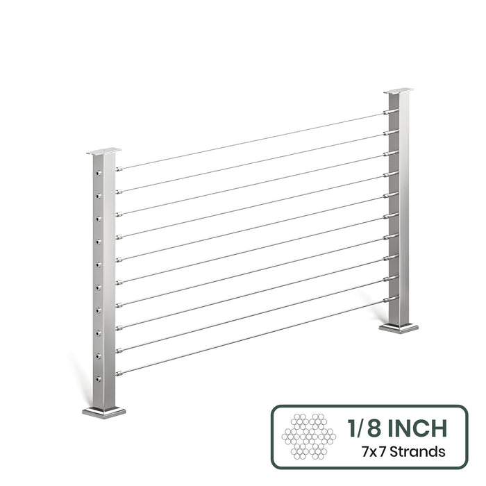 BLIKA 36'' & 42'' Brushed Stainless Steel Surface Mount Cable Railing System DIY Kit (4FT - 28FT, Level Drilled, No Handrail) - 1/8" Cable & Hardware