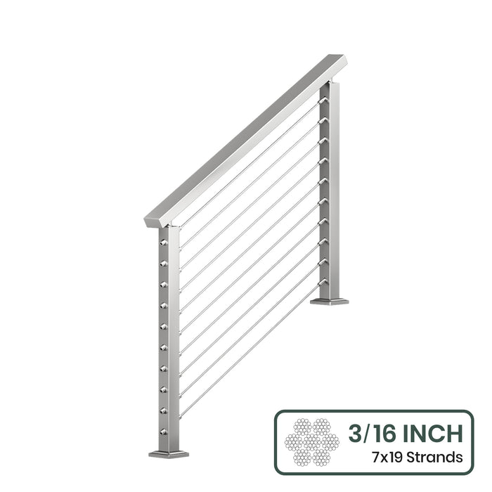 BLIKA 36'' & 42'' Brushed Stainless Steel Surface Mount Stair Cable Railing System DIY Kit (4FT - 20FT, Angled Drilled) - 3/16" Cable & Hardware